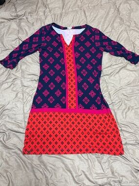 Hatley Vibrant Colorful Patterned Midi Dress 3/4 Sleeve Medium Like New